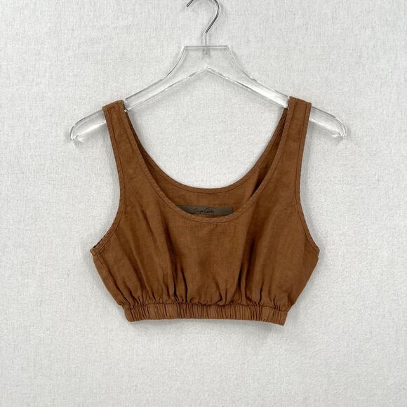 ENZA COSTA Linen Crop Tank Bra Top Womens Small Brown Layer Minimal Revolve NEW - Picture 1 of 10
